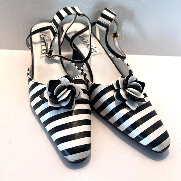 90's Funky Striped Pumps - Heels - Black & White - Size 9 - Picture 6 of 13